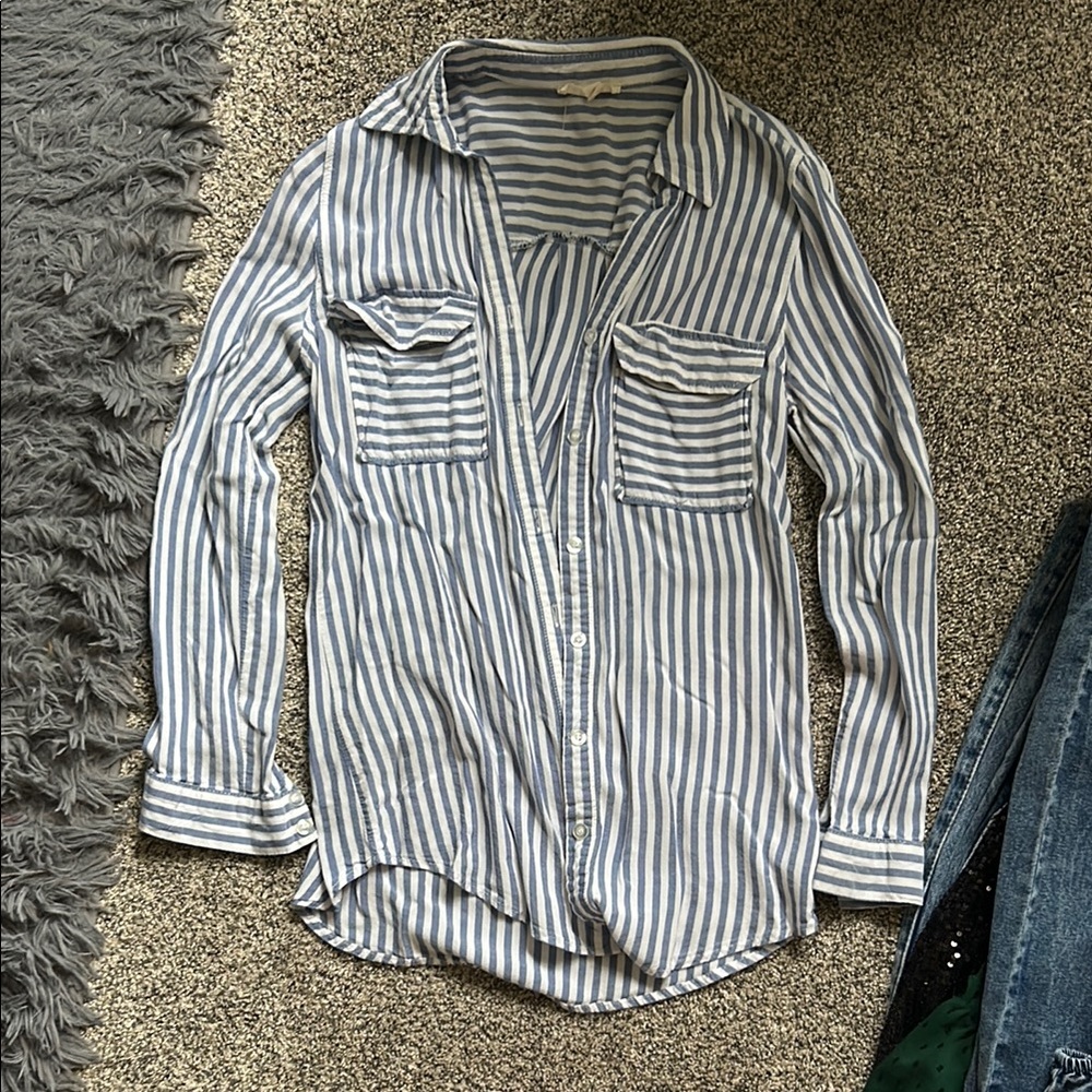 Striped Button Down Shirt - Blue and White